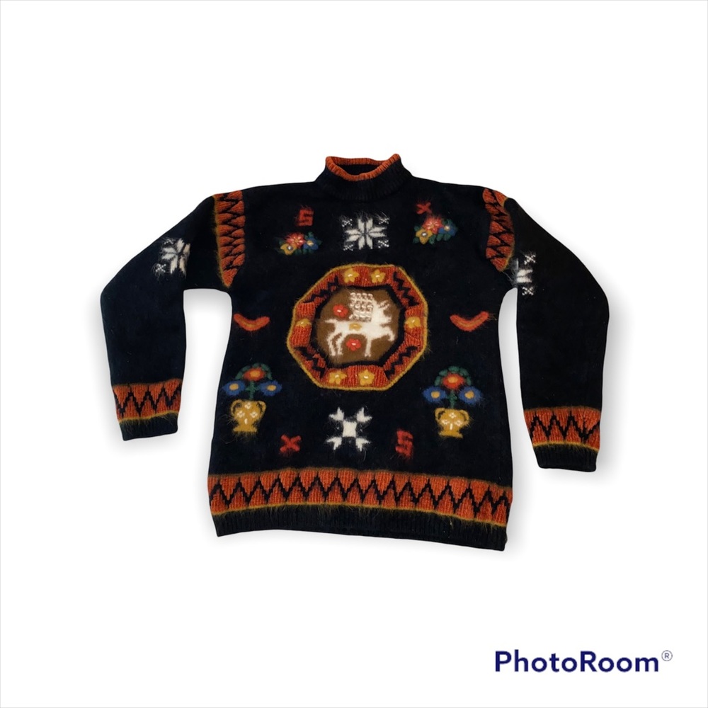 Vintage Rafaella Angora & Wool Nordic Reindeer Christmas Holiday Winter Sweater